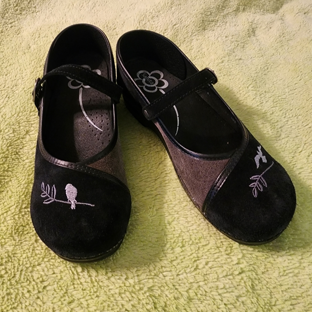 Sanita Miley suede Mary Jane clogs black gray bird EU size 41